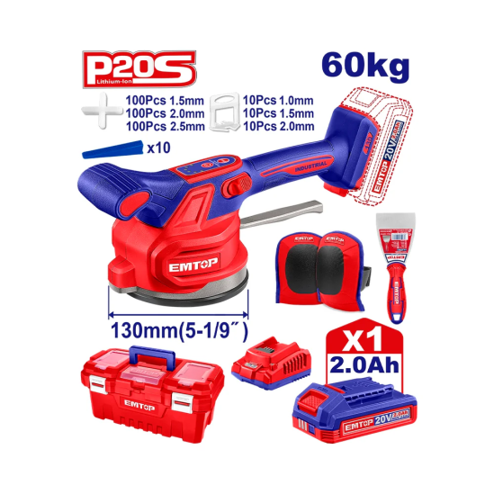 Аккумуляторная виброприсоска для плитки EMTOP EMTVM20018