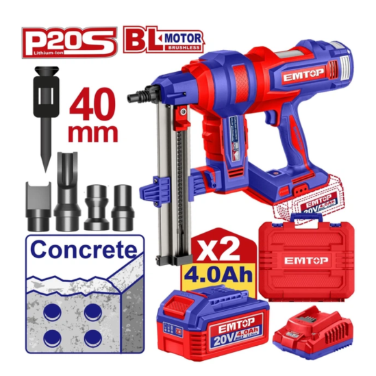 Аккумуляторный гвоздезабиватель EMTOP ELCNLI9008