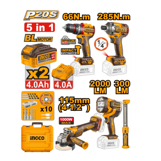 Набор аккумуляторных инструментов INGCO COSLI250692