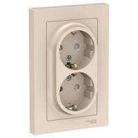 Розетка 2-х Schneider Electric AtlasDesign с/з со/ш бежевая