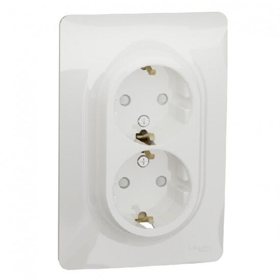 Розетка 2-х Schneider Electric Unica New с/з со/ш белый