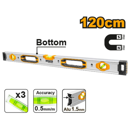 Уровень строительный магнитный INGCO HSL38120M 120 см 0