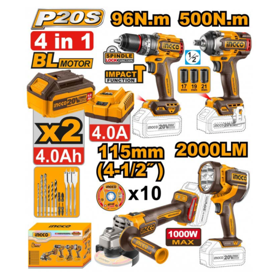 Набор аккумуляторных инструментов INGCO COSLI241292